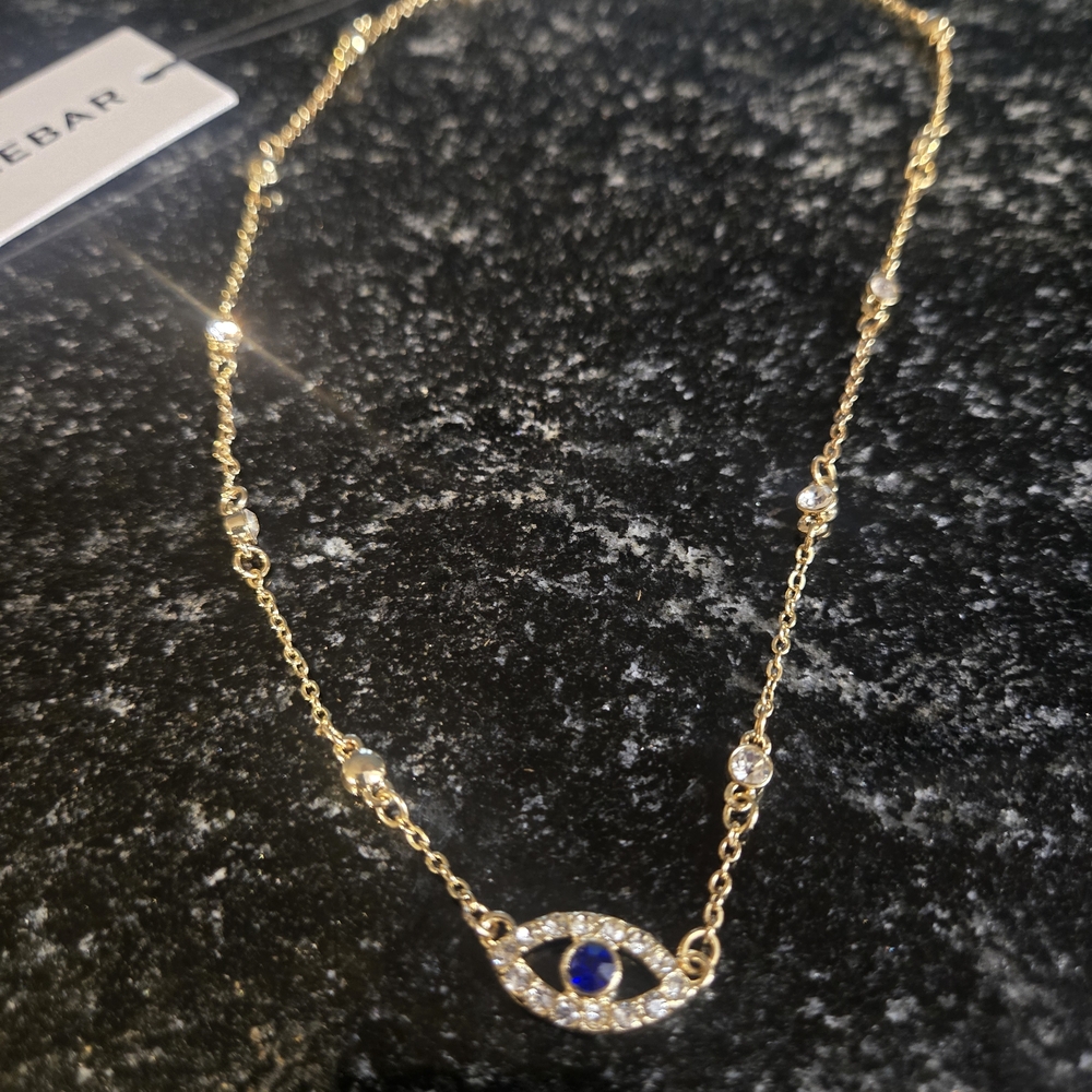 BaubleBar Gold Necklace with Blue Evil Eye Pendant